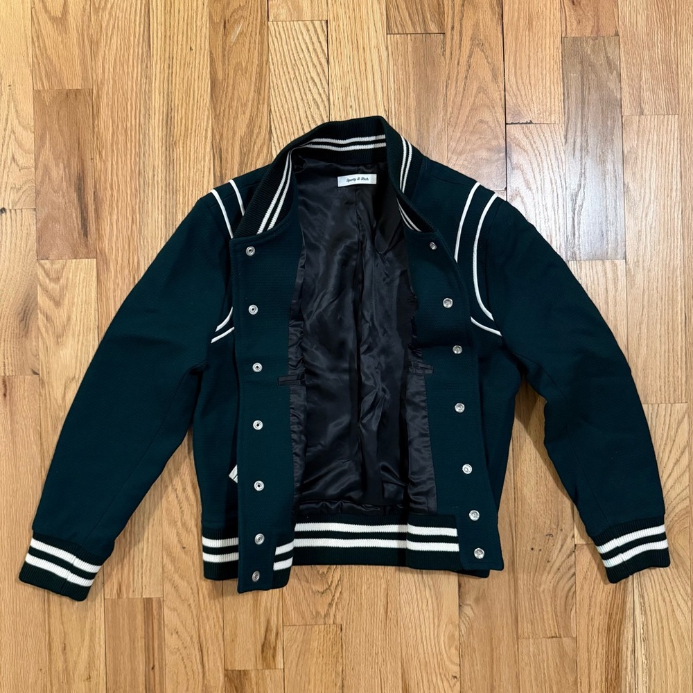 Sporty & Rich Monaco Wool Varsity Jacket in Forest - Picture 2 of 14